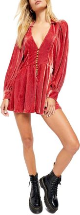 Free People Carnaby Velvet Puff Sleeve Romper In Orange