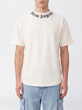 Palm Angels T-shirt girocollo in cotone con logo stampato e orlo curvo