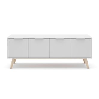 Calicosy Mueble de TV 4 Puertas Blanco y Pino Macizo L140 cm - Campus
