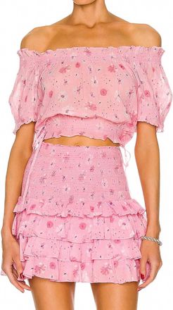 LoveShackFancy Rosalinda Crop Top In Coral Blaze
