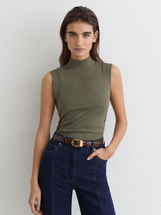 Reiss Khaki Green Stretch-cotton High-neck Vest, XS
