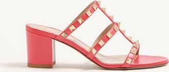 Valentino Garavani Rockstud Calfskin Leather Slide Sandal 60 Mm Woman ORANGE 35.5