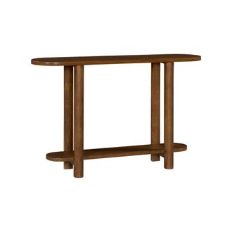 Sweeek Consola ovalada de madera de acacia de 2 niveles, nogal