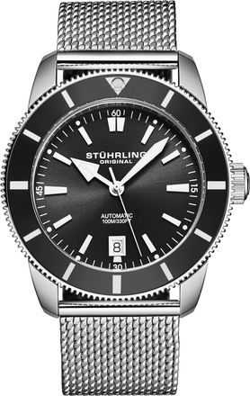 St&uuml;hrling Mens Marinier 4079 Aquadiver 42mm - Black & Silver Stainless Steel - One Size