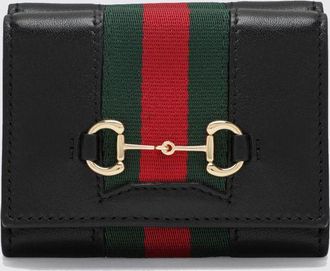 Gucci Portafoglio trifold Horsebit Web in pelle di vitello con dettaglio Web