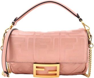 Fendi Fendi Pink Zucca Embossed Leather Baguette Nm Bag Mini (Authentic Pre-Loved)
