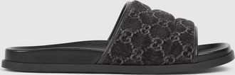 Gucci Mens Slide Sandal, Black, GG Canvas
