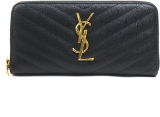 Saint Laurent Black Leather Long Wallet (Bi-Fold) (Pre-Owned)