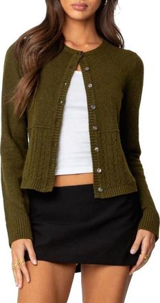 Edikted Half Cable Stitch Cardigan in Olive at Nordstrom, Size X-Small