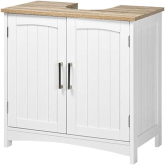 Kleankin Mobile Bagno Sottolavabo con Ripiano Regolabile e 2 Ante Bianco e Legno