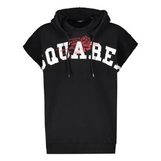 Dsquared2 Hoodies, male, Black, Size: 3XL Maxi Print Cotton Sleeveless Hoodie