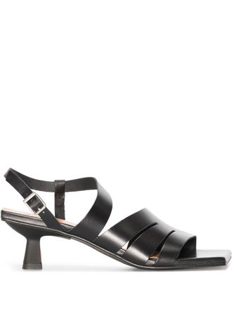 Ganni XX square-toe sandals - women - Leather/Leather/Rubber - 39 - Black