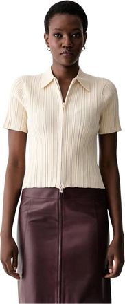 Victoria Beckham Truien & Vesten, Dames, Beige, XS, Ribbed Short-Sleeve Top