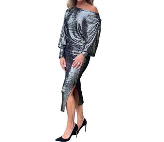 Dixie Bianca Studio Sparkle Boat Neck Dress In Black