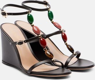 Gianvito Rossi Embellished leather wedge sandals