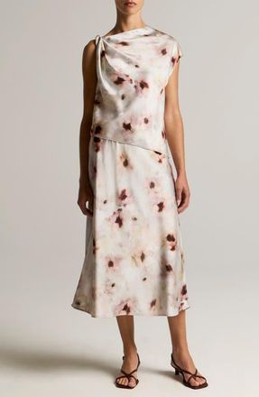 Vince Watercolor Floral Print Midi Skirt in Soft Peony at Nordstrom, Size Xx-Small