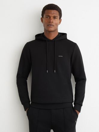 Reiss Black Premium Interlock-jersey Logo Hoodie, Xxl