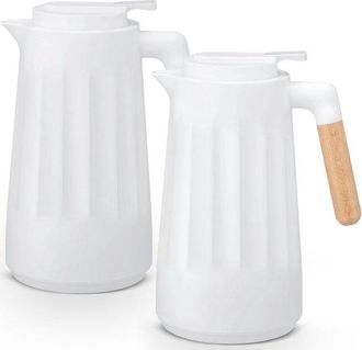 OEM 2 Termos De 1 Litro, Revestimiento De Vidrio, Asa De Madera, Mantiene Las Bebidas Calientes O Fr&iacute;as, Para Caf&eacute;, Tetera, Tetera, Leche, Blanco