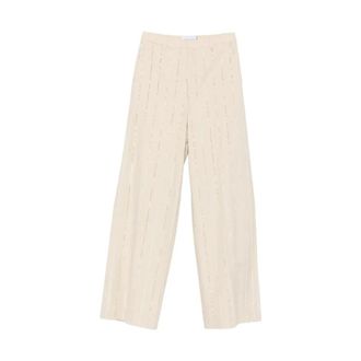 Isabelle Blanche Dames, Broeken, Beige, Maat: XS Leer