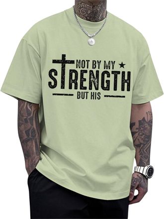 Generic Christian T-Shirts for Men Cotton Tees Religious Cross Printed T-Shirts Short Sleeve Tops Oversized Party Light Green M