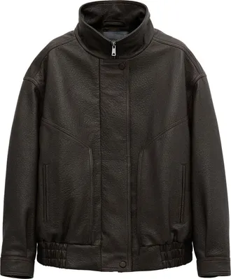 Mango Oversize Leather Jacket in Brown at Nordstrom, Size Medium