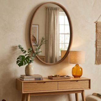 Dmora Espejo Erbusco, Forma Ovalada, Tipo De Pared, Estructura Transparente, 45x60h Cm Marr&oacute;n Nogal