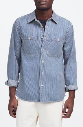 Madewell Indigo Dyed Denim Button-Up Shirt in Engineer Stripe in Kerrville Wash at Nordstrom Rack, Size X-Large
