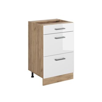 Vicco Mueble Bajo De Cocina R-line, Blanco Alto Brillo/roble Dorado, 50 Cm Sin Encimera, Vicco