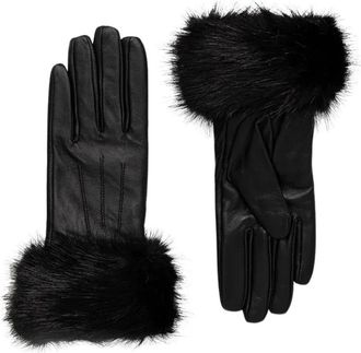 Barbour Guantes de Piel con Adorno de Pelo - Accessories - Mujer - Negro - L