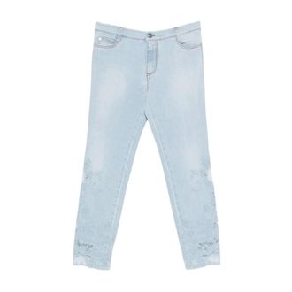 Ermanno Scervino Cropped Jeans, female, Blue, Size: XS Five-pocket denim jeans with rebrod&eacute; lace