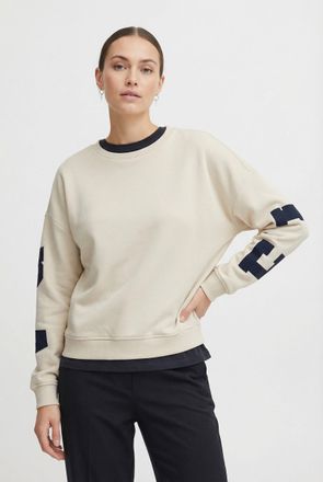 Only Sweatshirt ONLY ONLSWEAT L/S BACK/SLEEVE PRINT SWT NOOS, Damen, Gr. L, beige (birch detail:night sky florida print), Sweatware, Obermaterial: 60% Baum