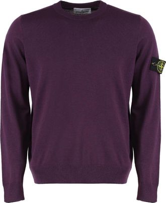 Stone Island Trui met ronde hals en opstaande stiksels - Heren - Ronde hals truien - Paars - S - Wol - Truien & Vesten