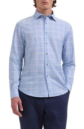 Bugatchi James OoohCotton Plaid Print Button-Up Shirt in Air Blue at Nordstrom, Size Xxx-Large