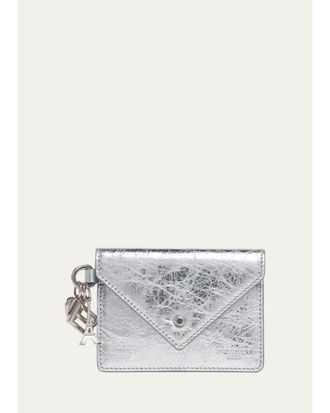 Balenciaga Token Charm-Embellished Metallic Leather Card Holder
