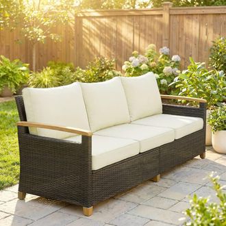 OUTSUNNY 3 Seater Rattan Garden Sofa with Cushioned Wide Seats in Brown