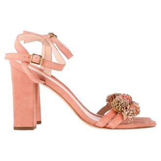 Loeffler Randall Womens Tassel-Embellished Sandal Heels in Peach Suede - Size UK 8