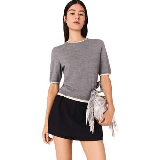 Maje 100% wool short-sleeve sweater in Grey at Nordstrom, Size X-Small