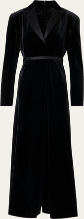Akris Satin-Lapel Belted Velvet Midi Tuxedo Dress