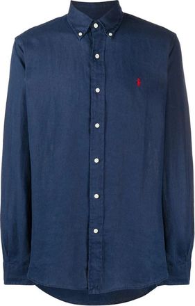 Polo Ralph Lauren Blauw Linnen Casual Shirt met Lange Mouwen - Heren - Casual Overhemden - Blauw - 2XL - Linnen - Overhemden