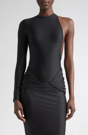LaQuan Smith Long Sleeve One-Piece Swimsuit in Black at Nordstrom, Size X-Large