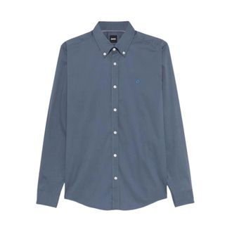 HUGO BOSS Overhemden, Heren, Blauw, S, Katoen, Roan Slim-Fit Shirt