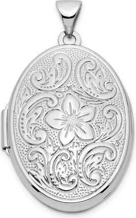 Diamond2Deal 14k White Gold Reversible Swirl Design Floral 26mm Oval Locket Pendant