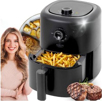 Adler Europe Ad6310 Freidora De Aire Caliente 3 Litros, Sin Aceite, Temporizador, Temperatura 80-200&deg;c, Airfryer 2200w Negro - Adler