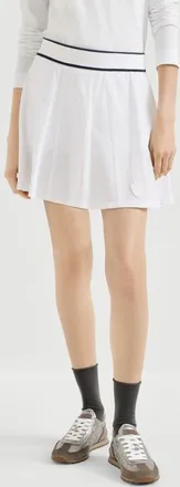 Brunello Cucinelli Stretch cotton piqu&eacute; mini skirt with logo in White at Nordstrom, Size 46