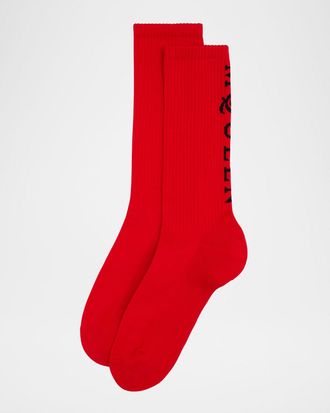 Alexander McQueen Mens Vertical Logo Cotton Stretch Sport Socks