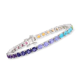 Ross-Simons 10.50 ct. t. w. Multi-Stone and Fire Opal Tennis Bracelet in Sterling Silver