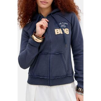 BDG Graphic Appliqu&eacute; Zip Front Sweatshirt in Blue at Nordstrom, Size X-Small