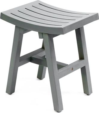 Jonathan Y Designs Tamlyn 15.75 Traditional Classic Slatted Solid Acacia Wood Indoor/Outdoor Shower Stool in Gray at Nordstrom