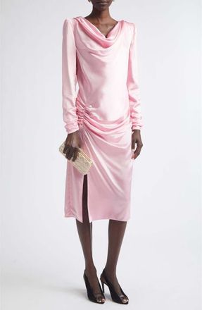 Valentino Draped Long Sleeve Silk Satin Dress in Pink at Nordstrom, Size 6 Us