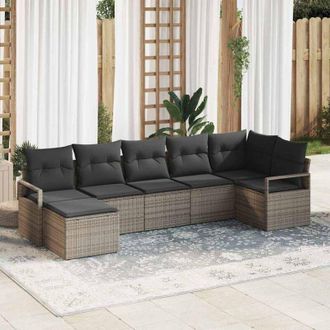 vidaXL Conjunto De Sof&aacute; De Jard&iacute;n 7 Pcs Gris Polirat&aacute;n Vidaxl